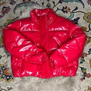 Red High-Shine Puffer Jacket